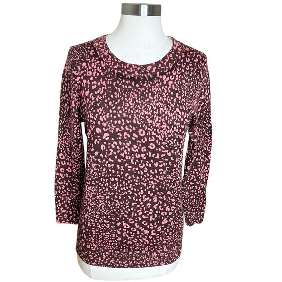 J Crew Sweater Womens Size Medium Pink Brown Animal Print Merino Wool Tippi - Picture 1 of 9